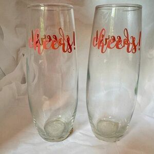 Wedding Bachelorette Bridal party set of two “Cheers” stemless flute glasses